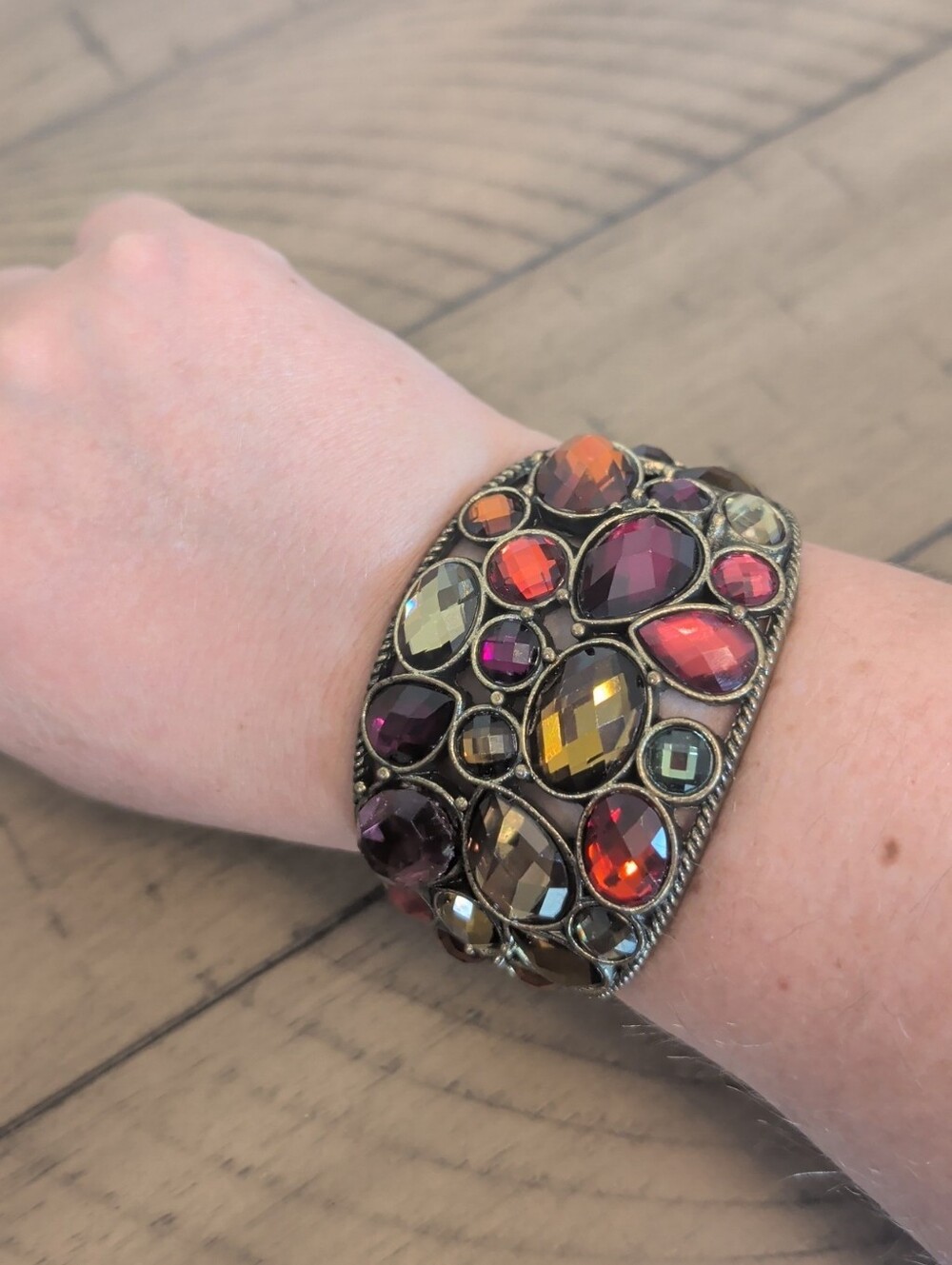 Multicolor Gemstone Cluster Cuff Bracelet - Women Jewelry